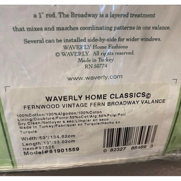 NEW Waverly FERNWOOD Green & Beige Ferns/Stripes 53x13 Broadway Valance Nature - Picture 6 of 6